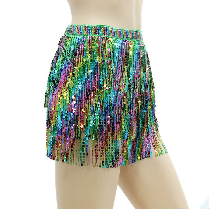 Sparkling Sequin fringe cove hip waist skirt Festival Belly Dance Performance belt chain for women