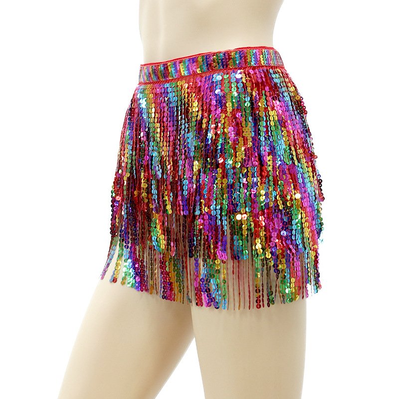 Sparkling Sequin fringe cove hip waist skirt Festival Belly Dance Performance belt chain for women