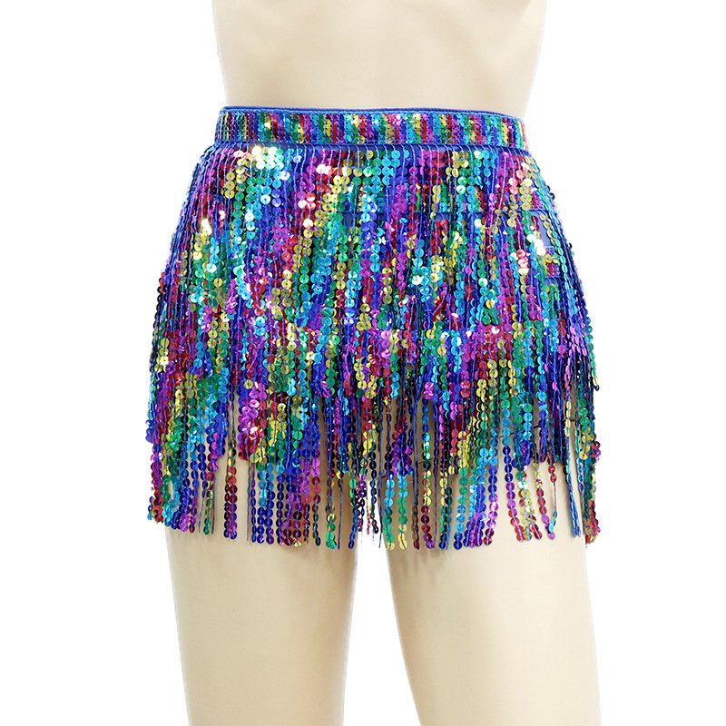 Sparkling Sequin fringe cove hip waist skirt Festival Belly Dance Performance belt chain for women