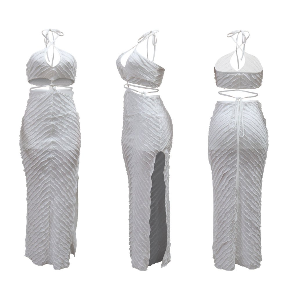 STOCK Two Colors Cross Straps Women Dress Knit Slit Sides Beach Dress