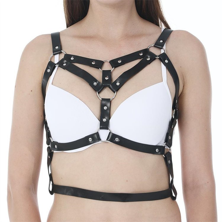 Leather Chest Body Chain Black Sexy Harness Waist Chains Nightclub Party Prom Rave Belt Belly Bra Jewelry Accessories for Women