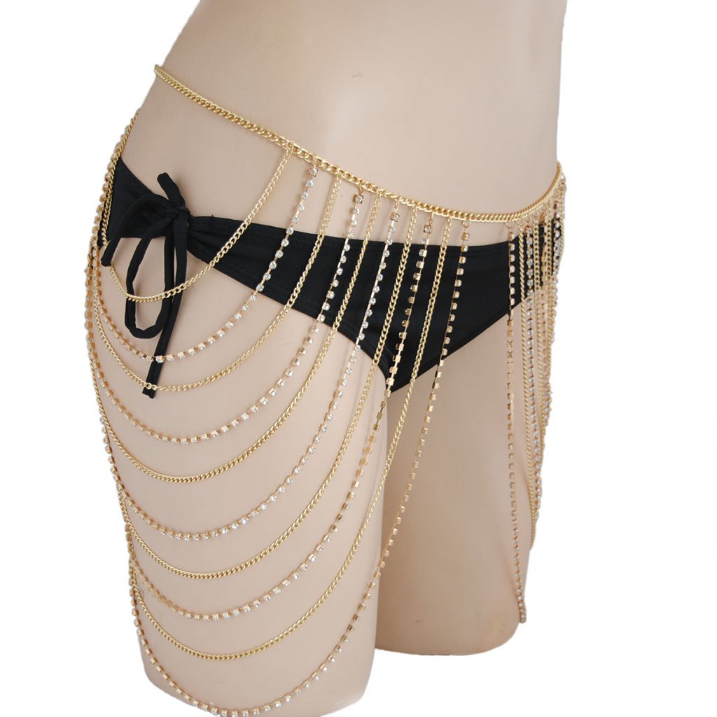 Multi-layer Body Waist Chain Round Panties Jewelry Women Sexy Crystal Tassel Bikini Shiny Rhinestone Trendy Lovers Alloy 2 Pcs