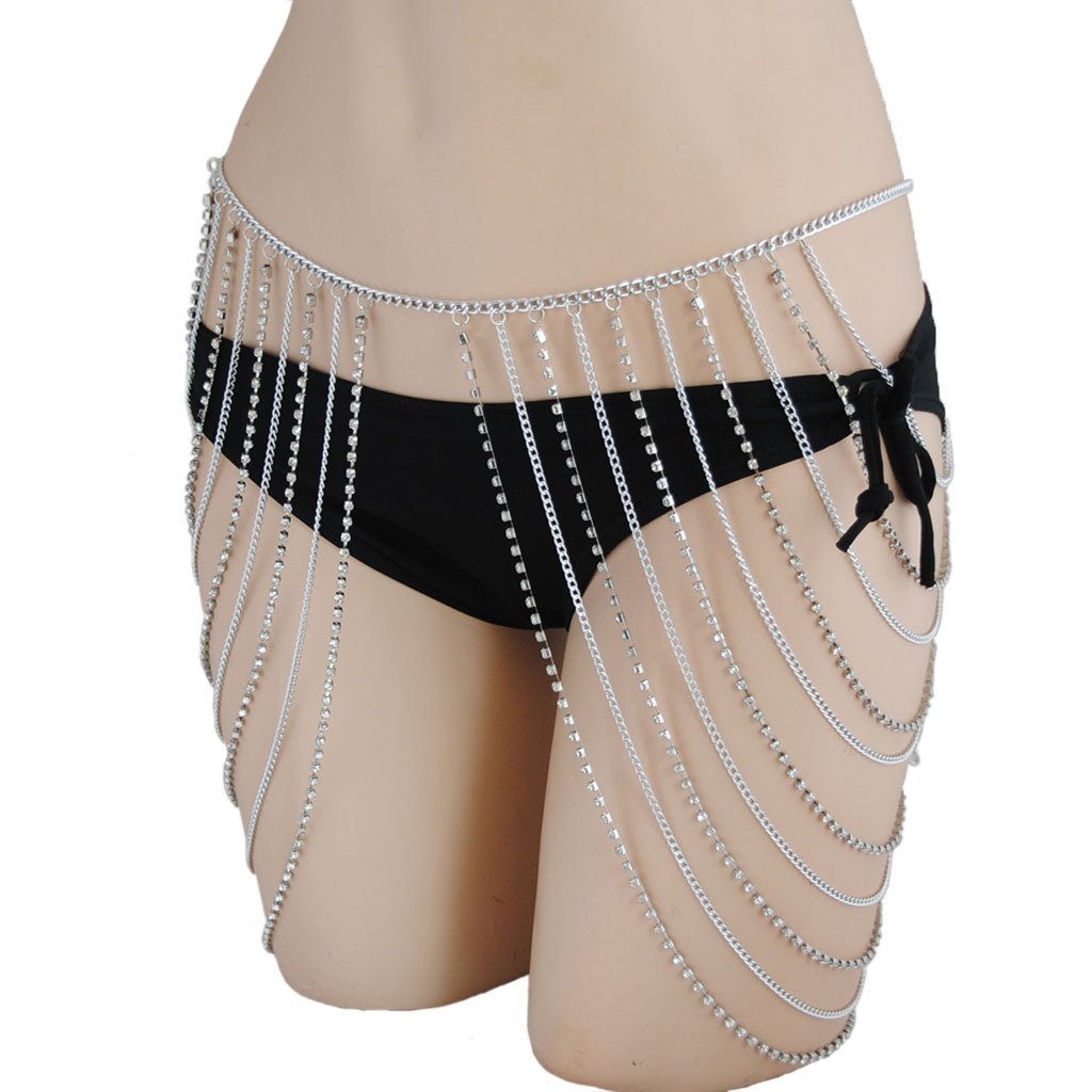 Multi-layer Body Waist Chain Round Panties Jewelry Women Sexy Crystal Tassel Bikini Shiny Rhinestone Trendy Lovers Alloy 2 Pcs