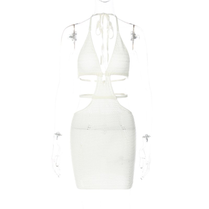STOCK 6Colors Trendy Knitted Halter Lace-up Backless Maxi Dress Designer Bodycon Women Hollow Out Dresses