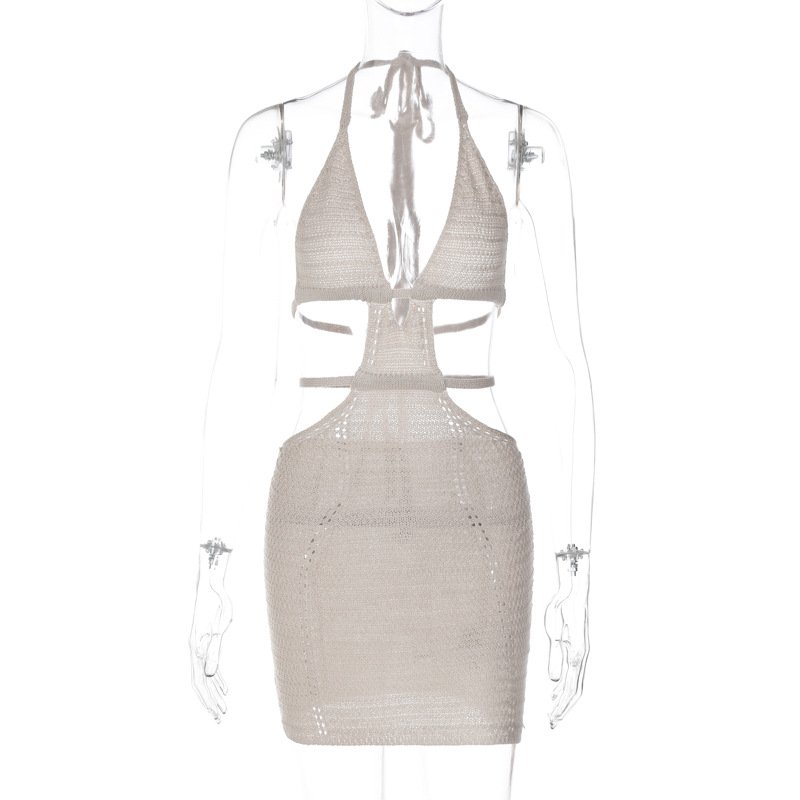 STOCK 6Colors Trendy Knitted Halter Lace-up Backless Maxi Dress Designer Bodycon Women Hollow Out Dresses