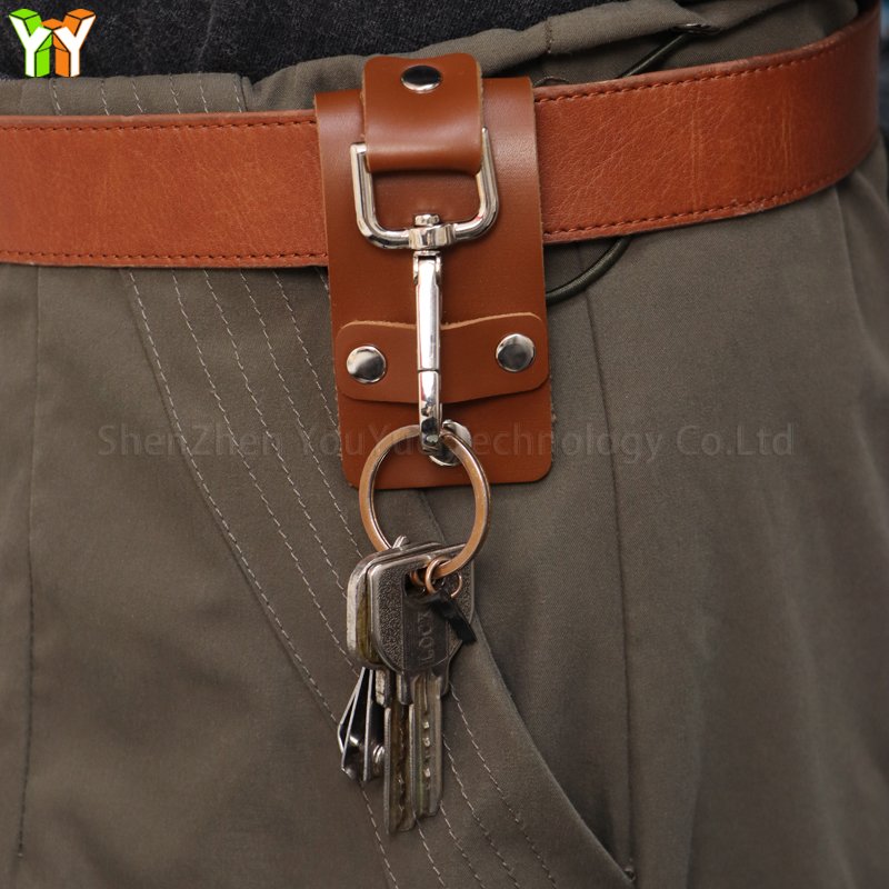Men's Belt Keychain with Detachable Keyring Pu Leather Belt Loop Key Holder Clips