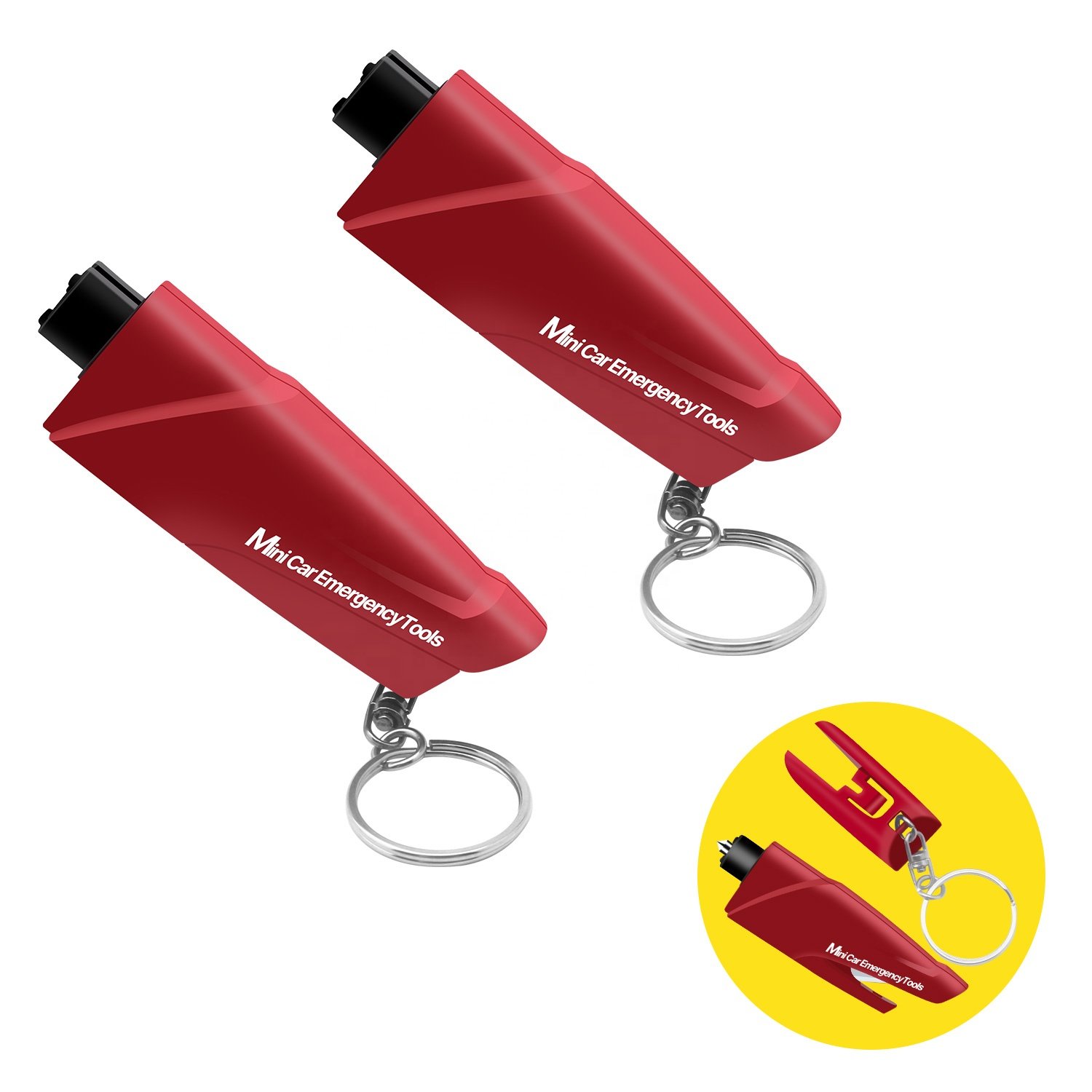 Emergency Seat belt Cutter 3 in 1 Window Breaker Glass Breaker Car Escape Tool Key chain with Tungsten Steel Safety Hammer Spike