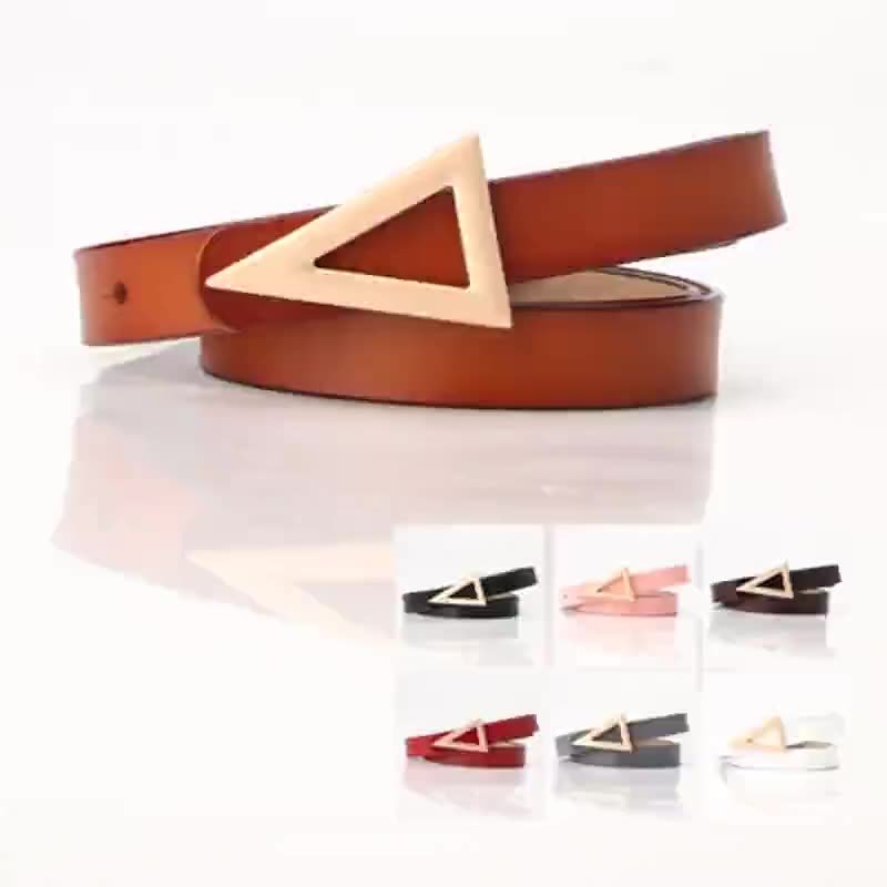 New triangle button women's leather belt fashion clothing accessories belt trend cattle belt