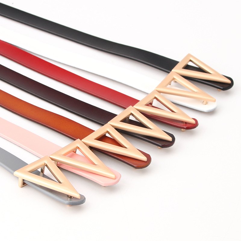 New triangle button women's leather belt fashion clothing accessories belt trend cattle belt