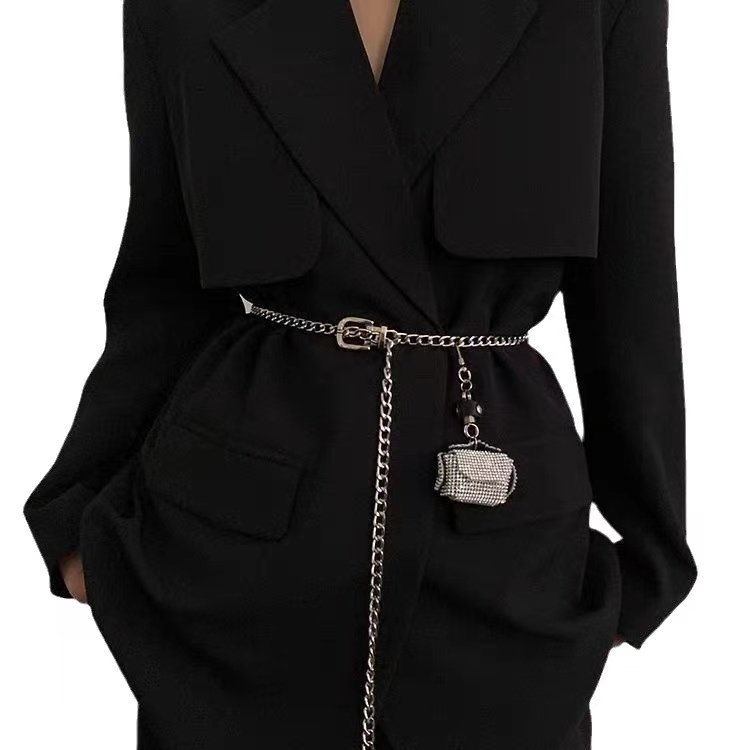 Chain belt bag mini rhinestone purse women's waist ornament skirt waist ins tide artificial diamond chain women`s waist bags