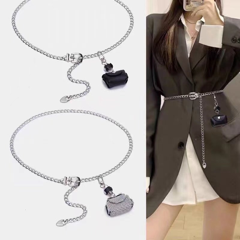 Chain belt bag mini rhinestone purse women's waist ornament skirt waist ins tide artificial diamond chain women`s waist bags