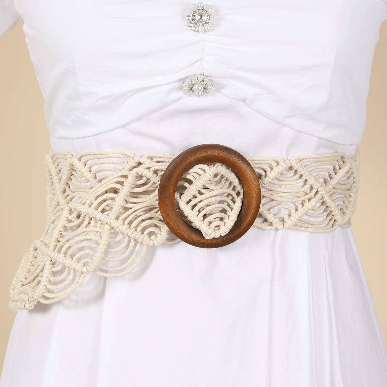 wholesale ethnic style wood Buckle wax rope woven handmade belt chain dress accessory belt Bohemian waist woven belt