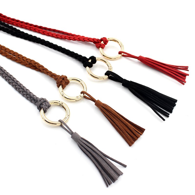 Women Girls Superfabric Suede Tassel Braided Waist Belt Rope Chain Skinny Knotted Belts For Dresses