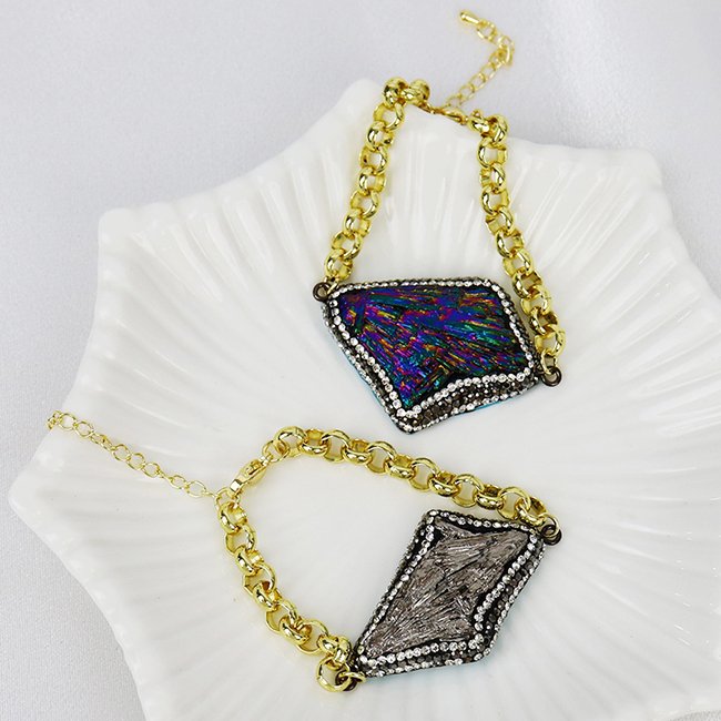 Wholesales 18K gold plated High quality Vintage lapis Jasper stone accessories women Jewelry brass bracelets