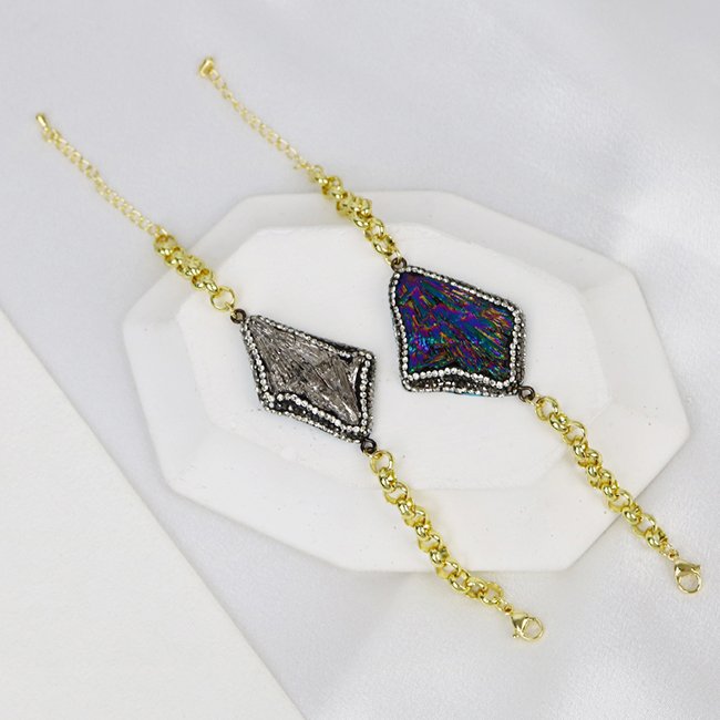 Wholesales 18K gold plated High quality Vintage lapis Jasper stone accessories women Jewelry brass bracelets