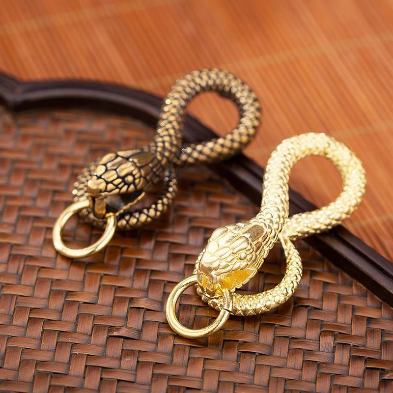 Brass Belt Hook Retro Snake Shape Key chains Fob Clip Animal Ring Wallet snake keychain with O ring Charm Pendant Decor Gift
