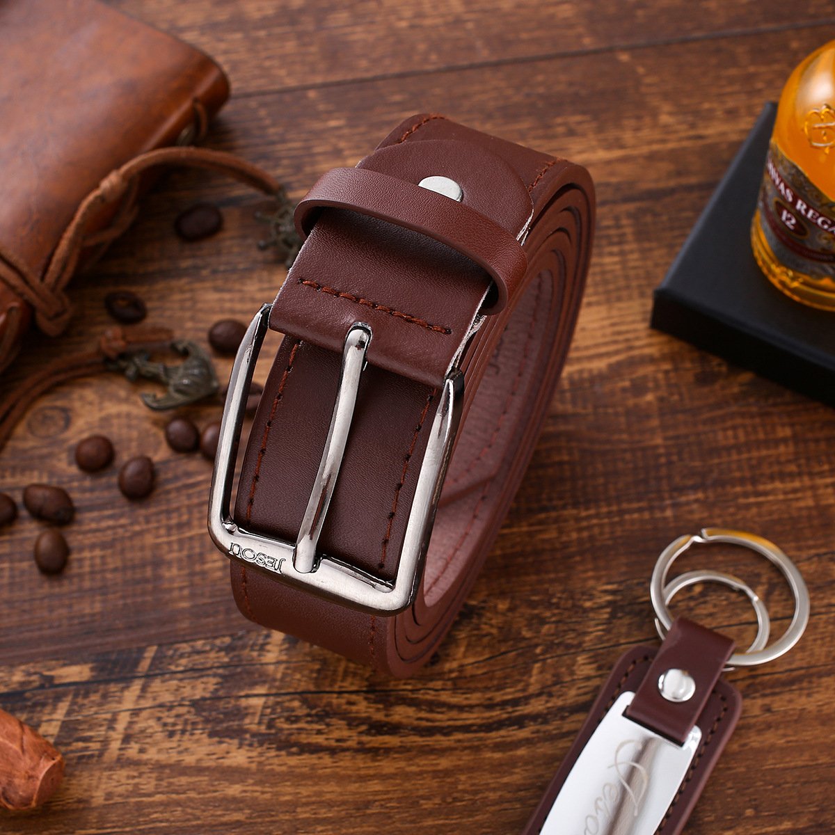 4Pcs/set boutique gift set business quartz watch perfume key chain belt Men's watch set