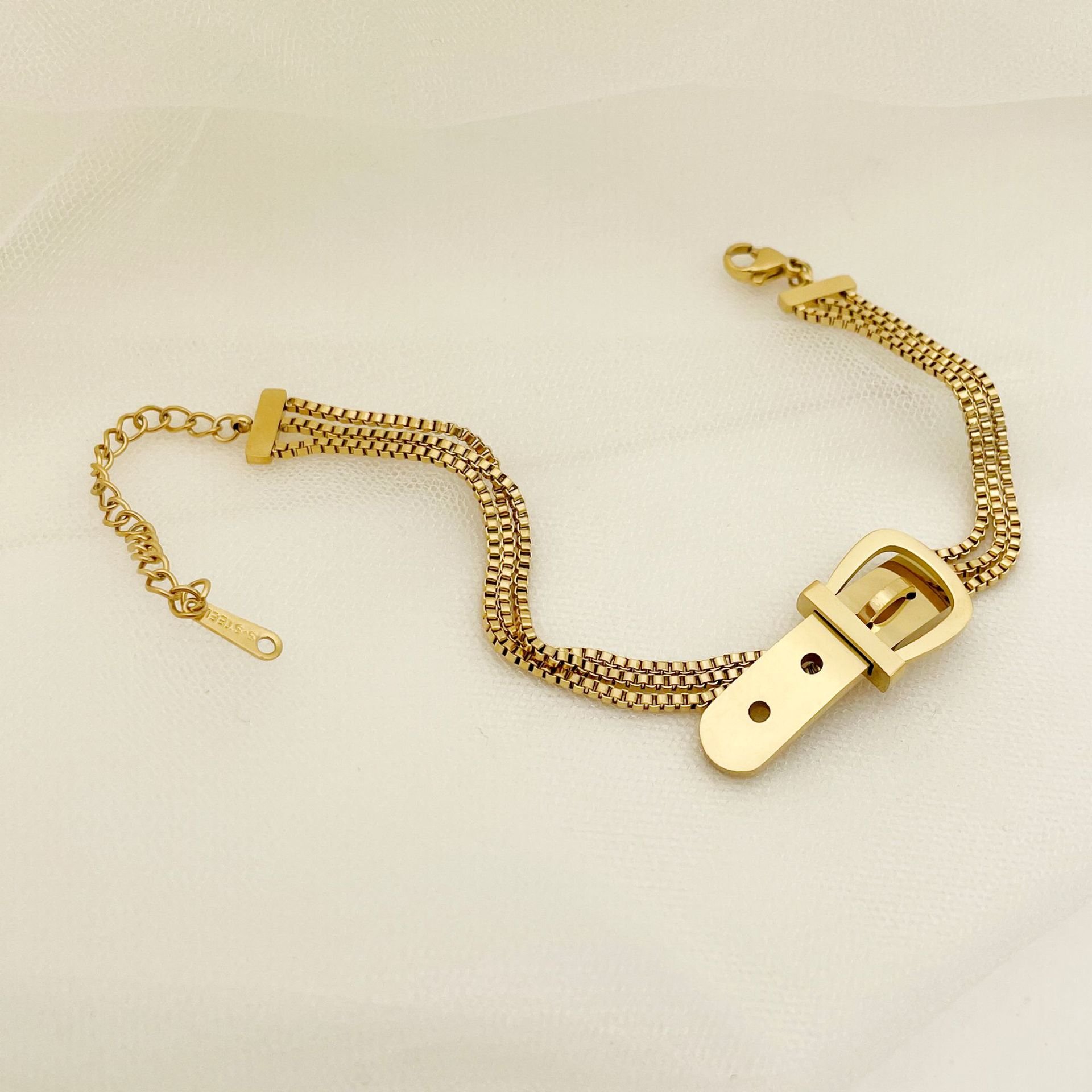 Fashion Women'S Jewelry Stainless Steel 14k Gold Plated Belt Buckle Design Chain Bracelets For Women