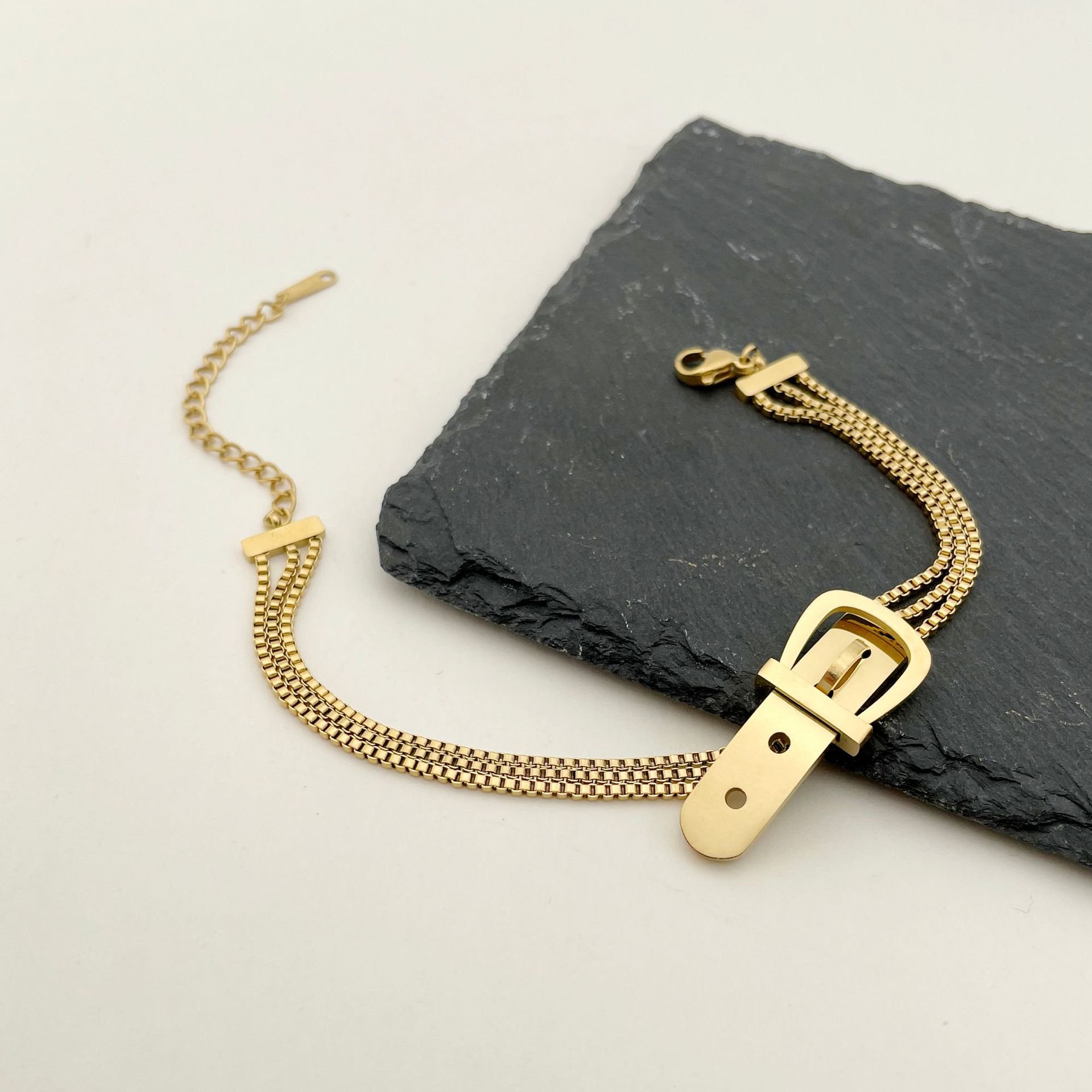 Fashion Women'S Jewelry Stainless Steel 14k Gold Plated Belt Buckle Design Chain Bracelets For Women