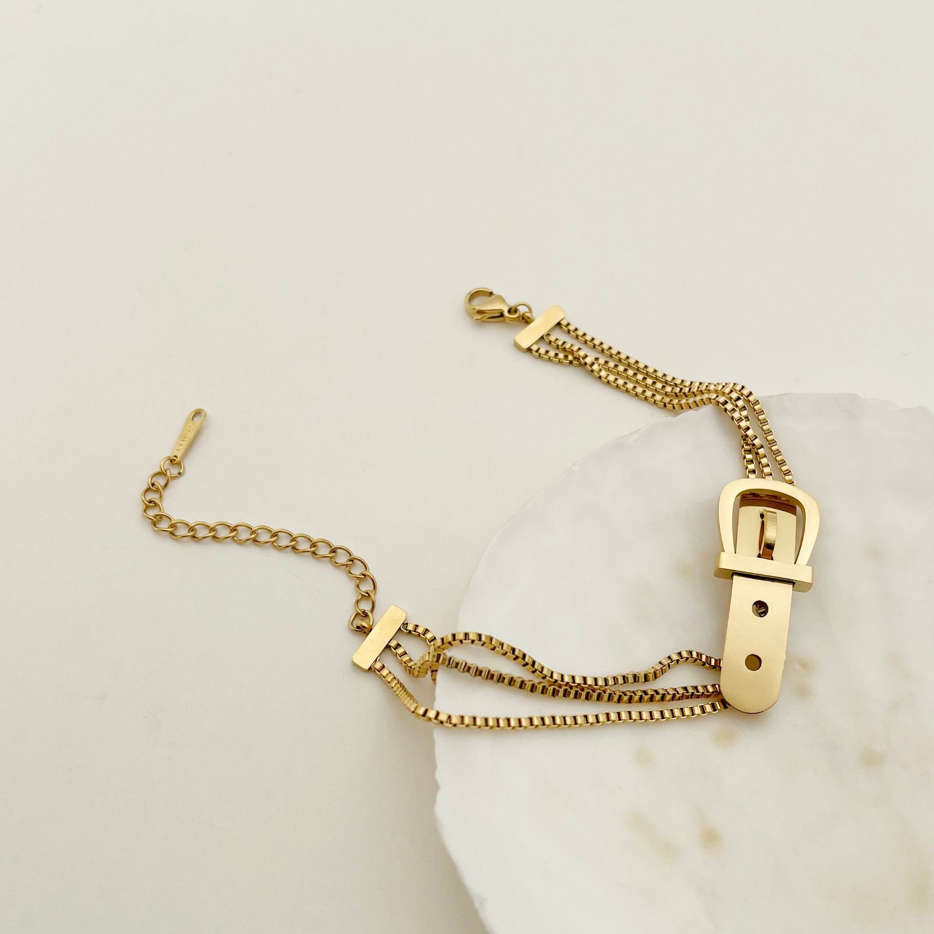 Fashion Women'S Jewelry Stainless Steel 14k Gold Plated Belt Buckle Design Chain Bracelets For Women