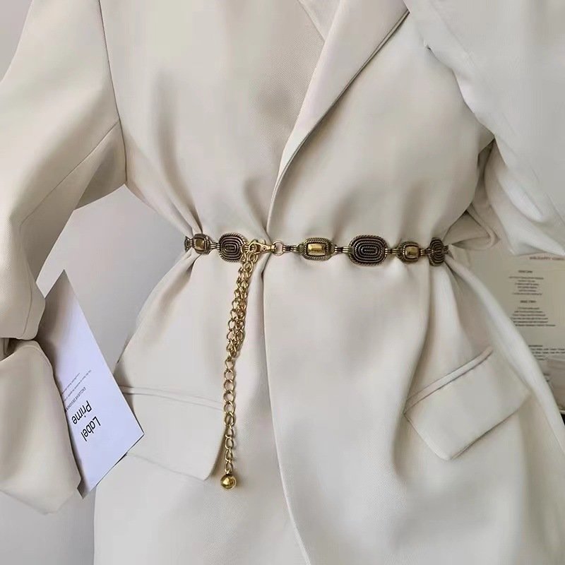 Alloy Vintage Carved Beaded Belt Suit Long Dress Waist Cinching Waist Chain Tassel Beaded Belt
