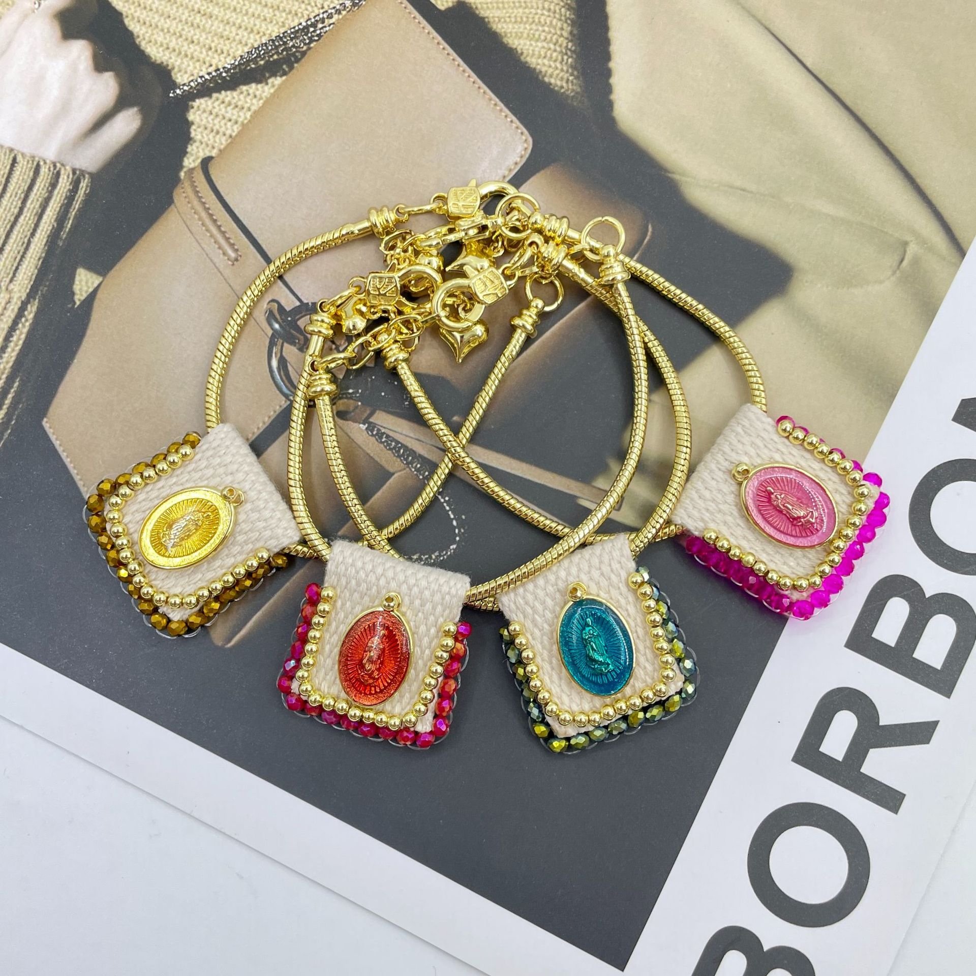 Handmade Madonna Cloth Belt Bracelet Accessories Retro Religious Jewelry for Women