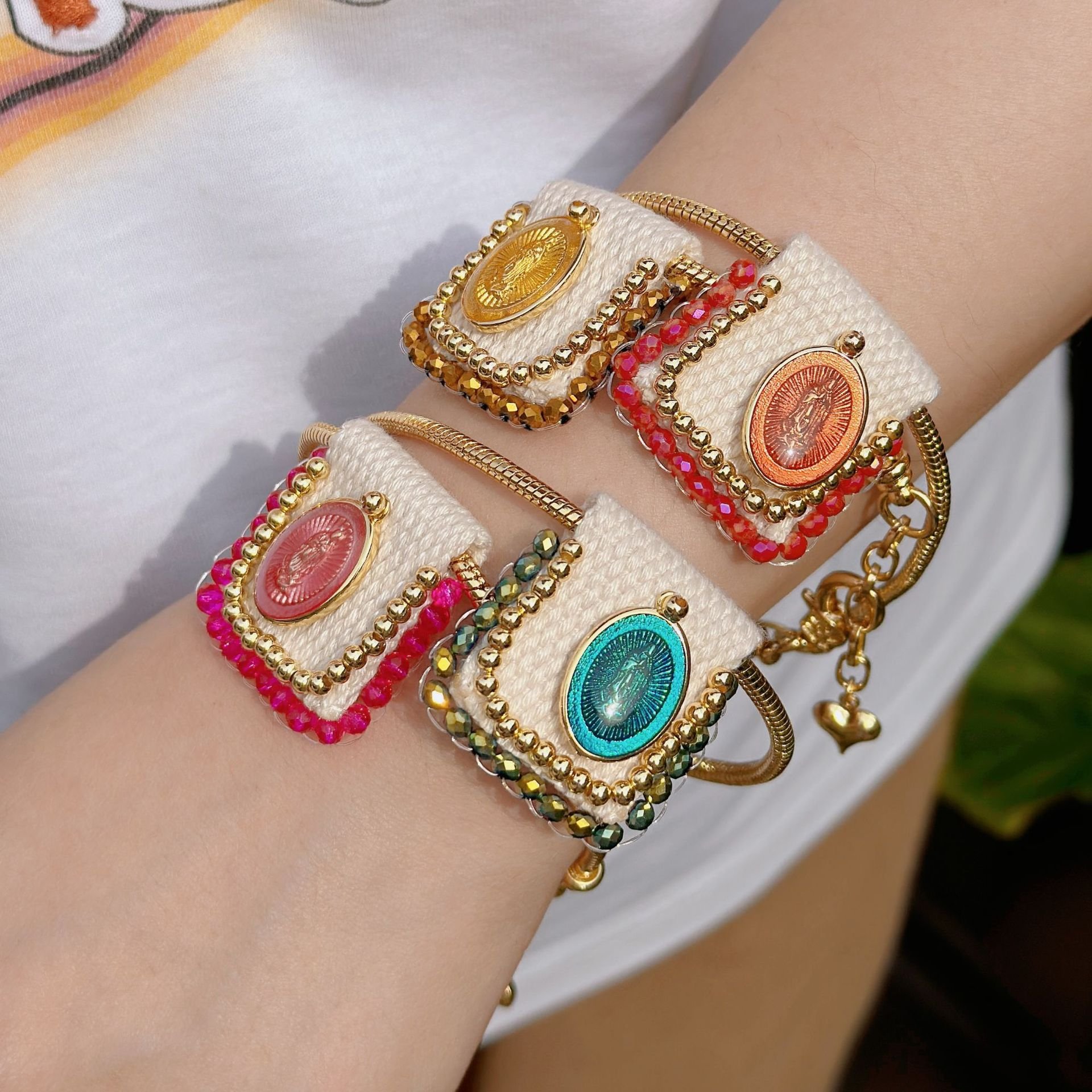 Handmade Madonna Cloth Belt Bracelet Accessories Retro Religious Jewelry for Women