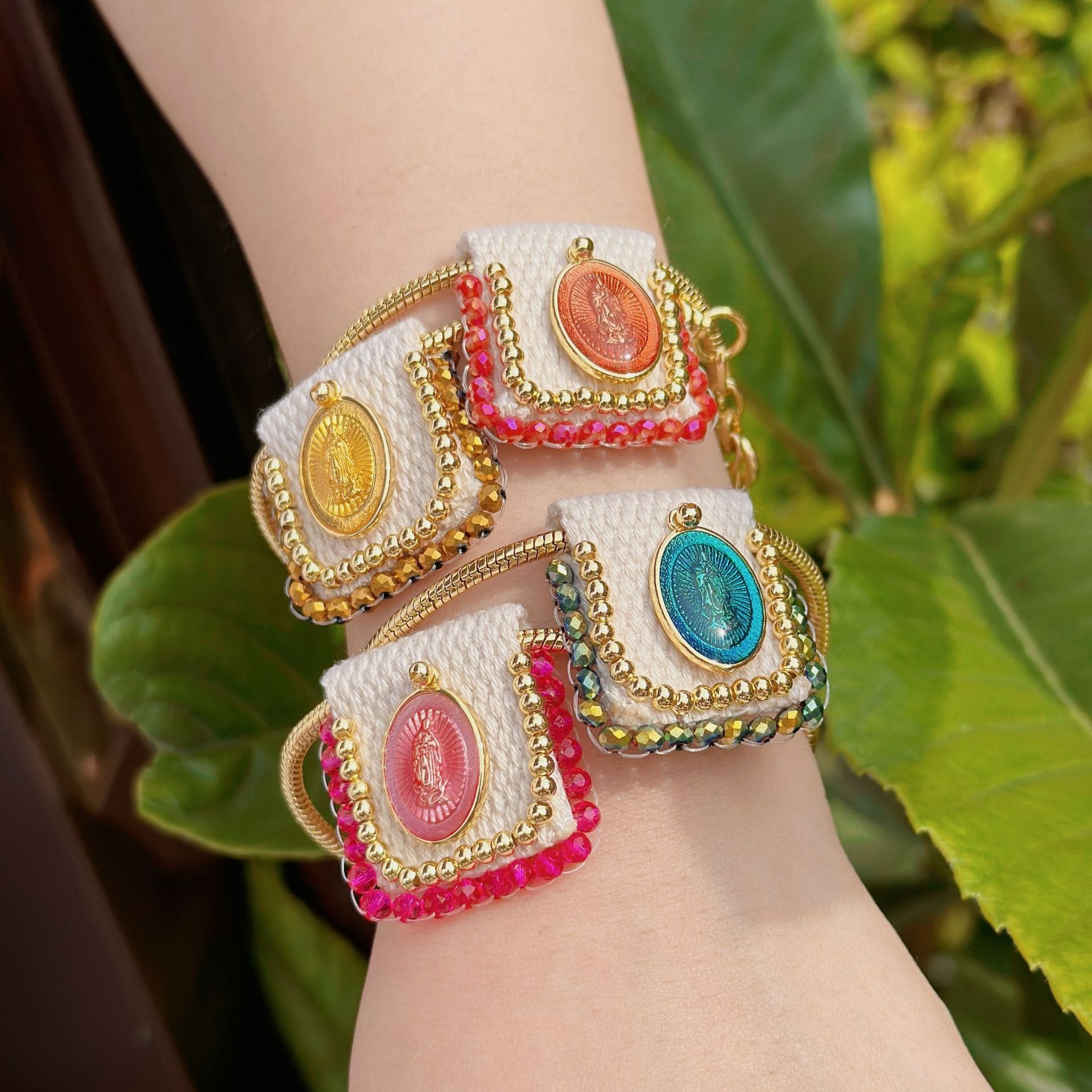 Handmade Madonna Cloth Belt Bracelet Accessories Retro Religious Jewelry for Women