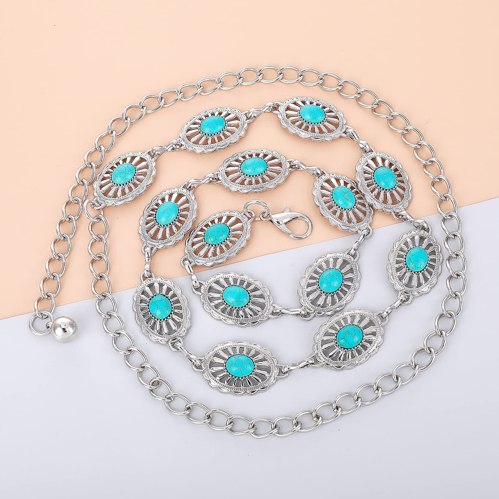 Chain Belt for Women Oval Metal Waist Chain Western Belts for Dress