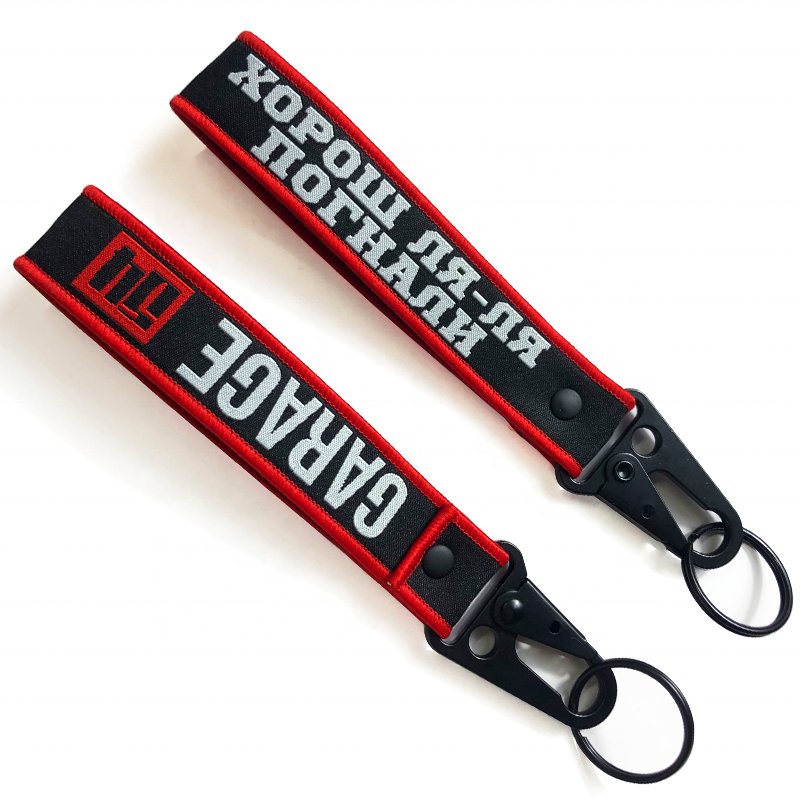 Custom Logo Brand 3D Embroidery key tag customized fabric aviation car motorcycle custom loop keychain accessories