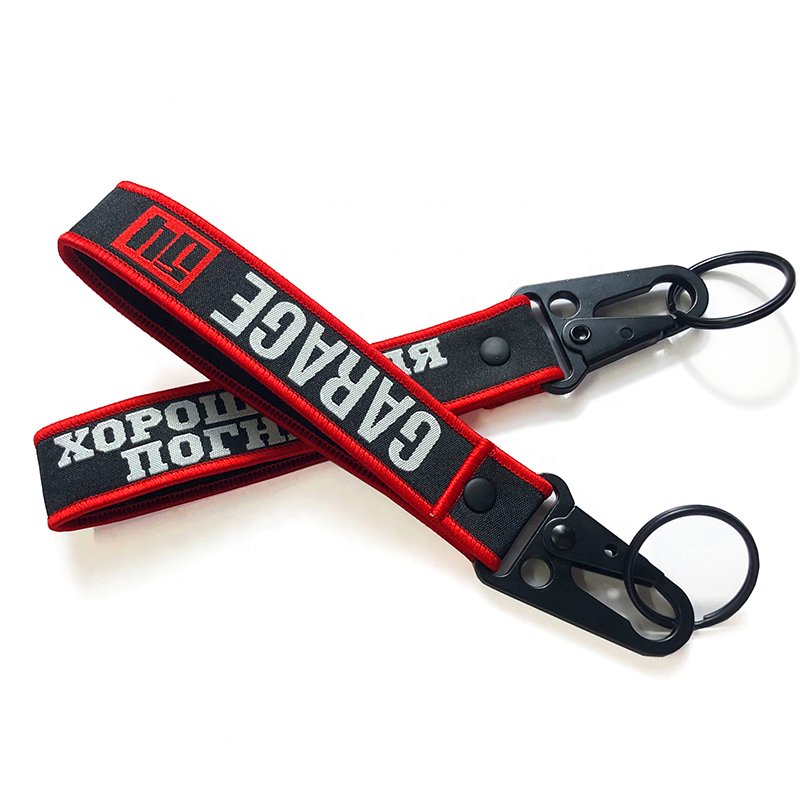 Custom Logo Brand 3D Embroidery key tag customized fabric aviation car motorcycle custom loop keychain accessories
