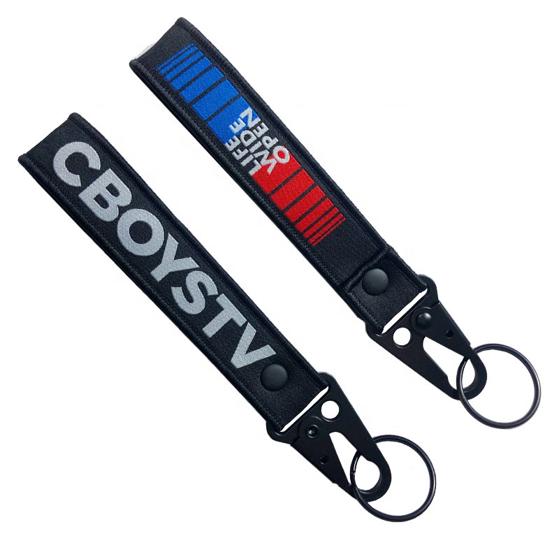 Custom Logo Brand 3D Embroidery key tag customized fabric aviation car motorcycle custom loop keychain accessories