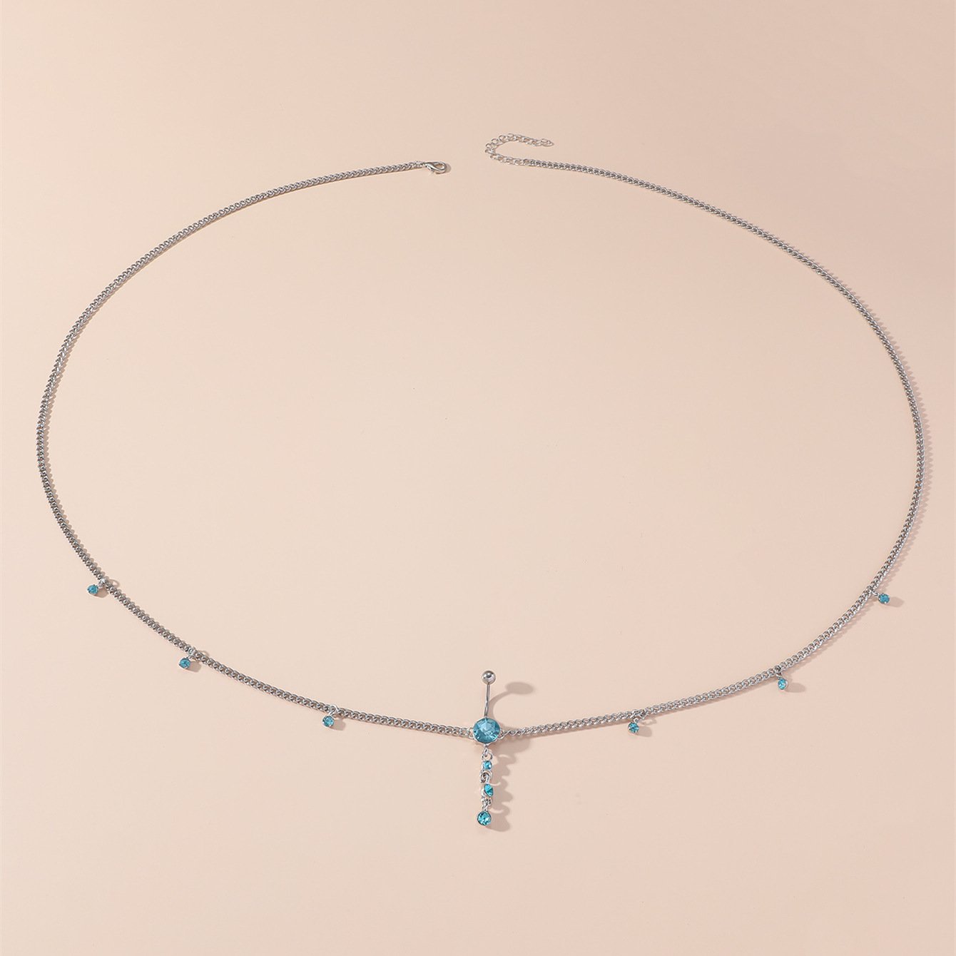 New Personality Chain Belt Women Waist Bellybutton Jewelry White Blue Rhinestone Waist Chain Sexy Tassels Beach Body Chain