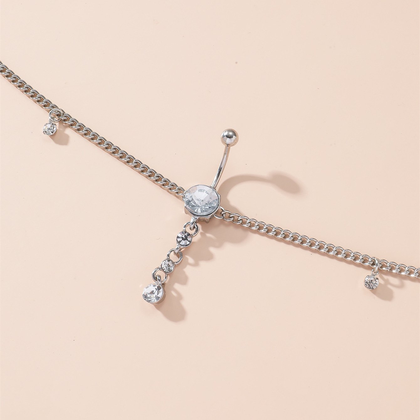 New Personality Chain Belt Women Waist Bellybutton Jewelry White Blue Rhinestone Waist Chain Sexy Tassels Beach Body Chain