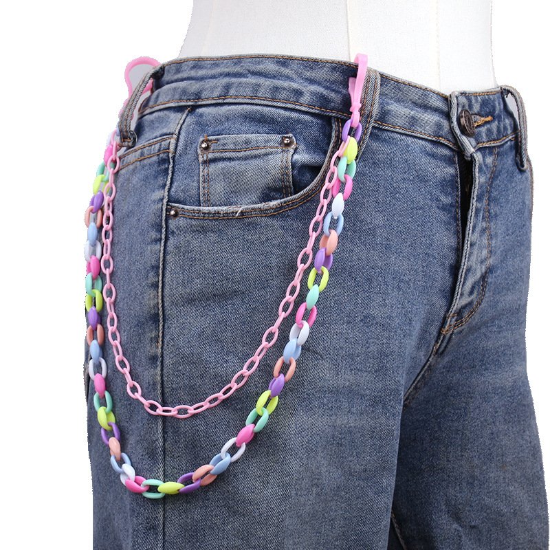 Hip Hop Punk Pants Wallet Key Chains Colorful Acrylic Gothic Rock Heart Pocket Waist Chains Rainbow Trousers Chains Belts