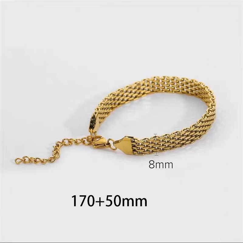 LIQI Fashion Stainless Steel 18K Gold Cuban Bracelet Chunky Thick Chain Wide Mesh Belt Bracelet