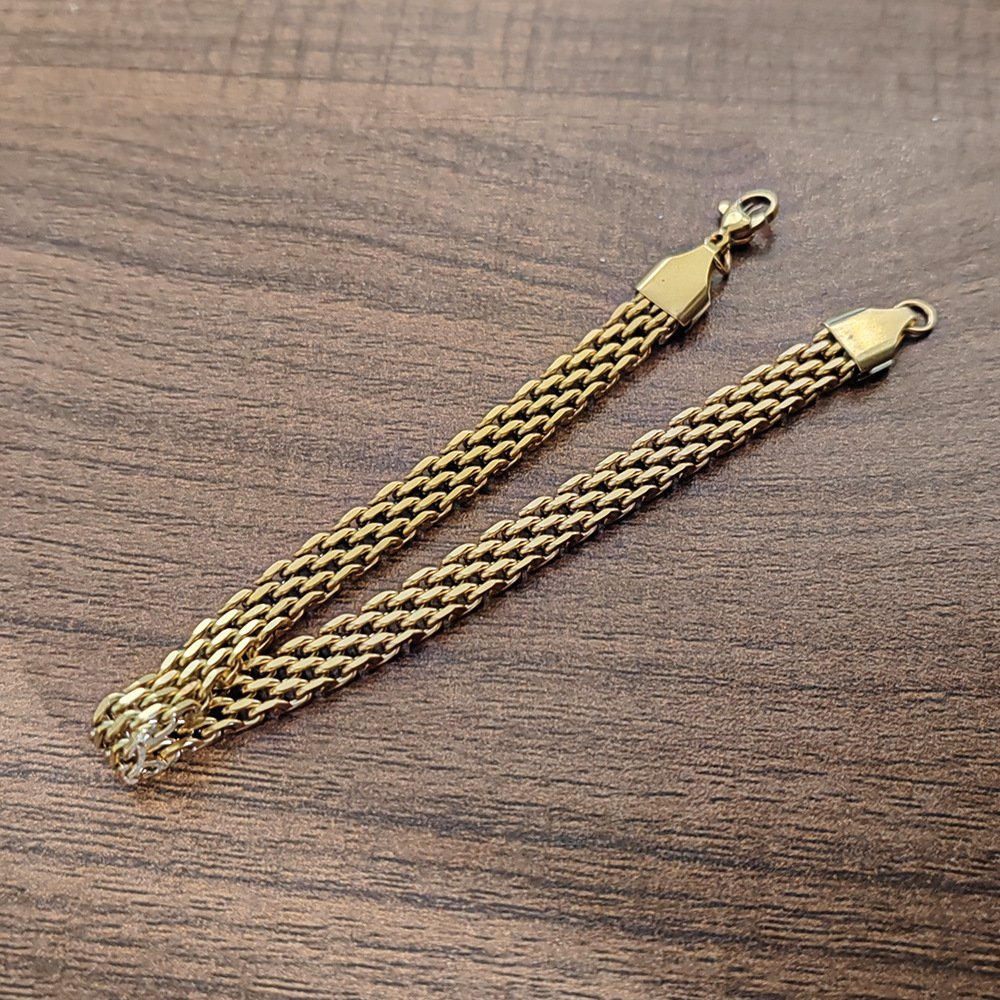 LIQI Fashion Stainless Steel 18K Gold Cuban Bracelet Chunky Thick Chain Wide Mesh Belt Bracelet