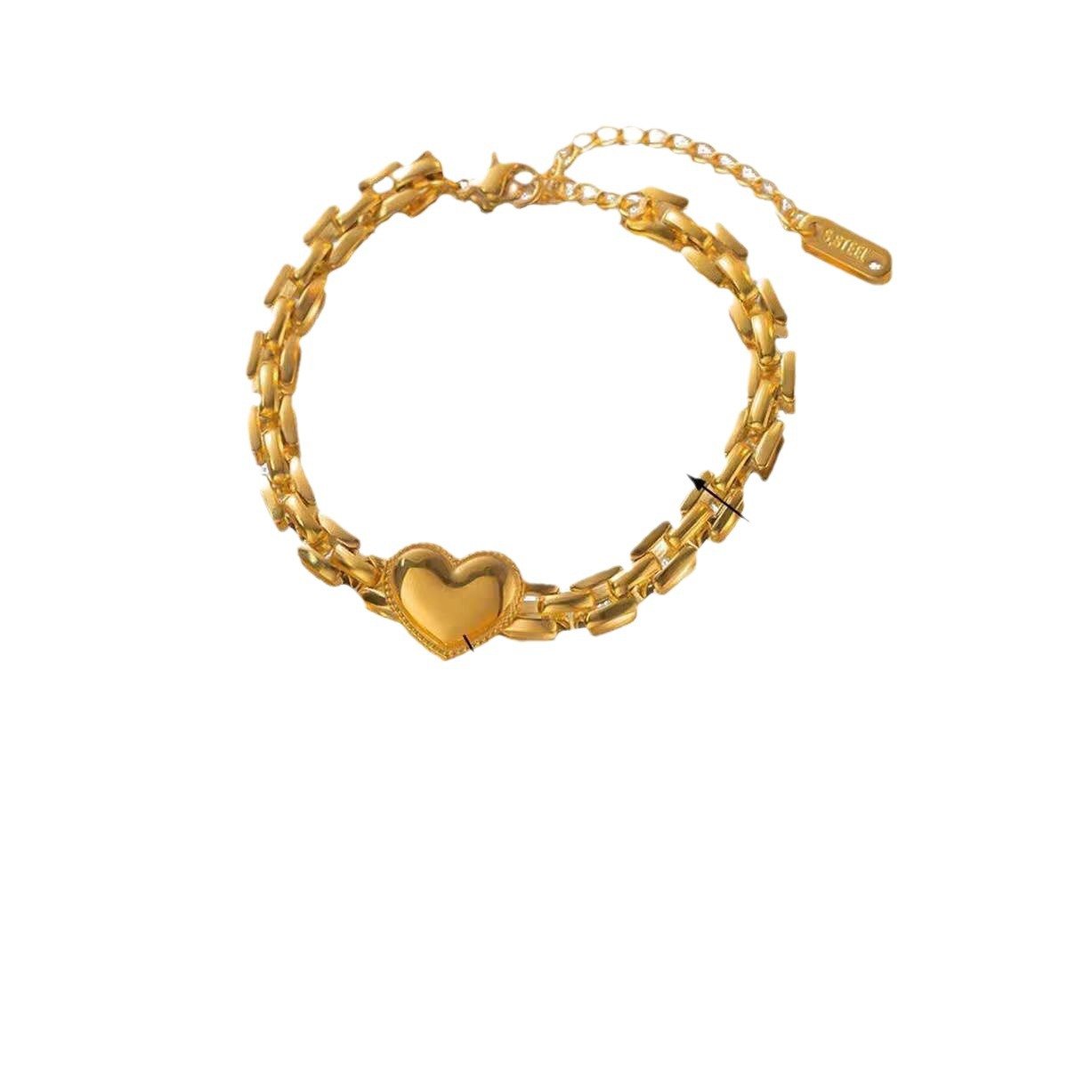 2024 New Stainless Steel Love Heart Strap Bracelet for Women Cuban Chain Geometric Peach Heart Charm Bracelets