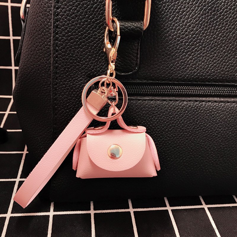 Custom Logo Luxury Leather Wallet Key Chains Cute Young Girl Mini Coin Purse Keychain Leather Handbag Keyring earphone case