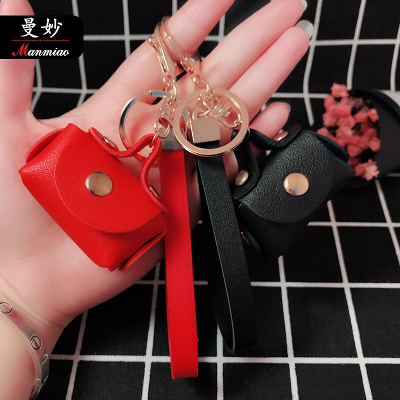 Custom Logo Luxury Leather Wallet Key Chains Cute Young Girl Mini Coin Purse Keychain Leather Handbag Keyring earphone case
