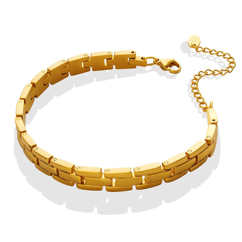 Hip Hop Jewelry Waterproof 18K Gold Plated Stainless Steel Belt Bracelet Watch Band design Flat Link Bracelets For Women YF3257