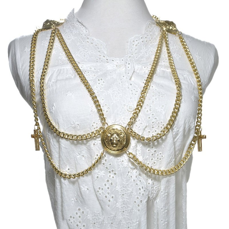 Womens fashion jeans waist chain belt lion's head hardware