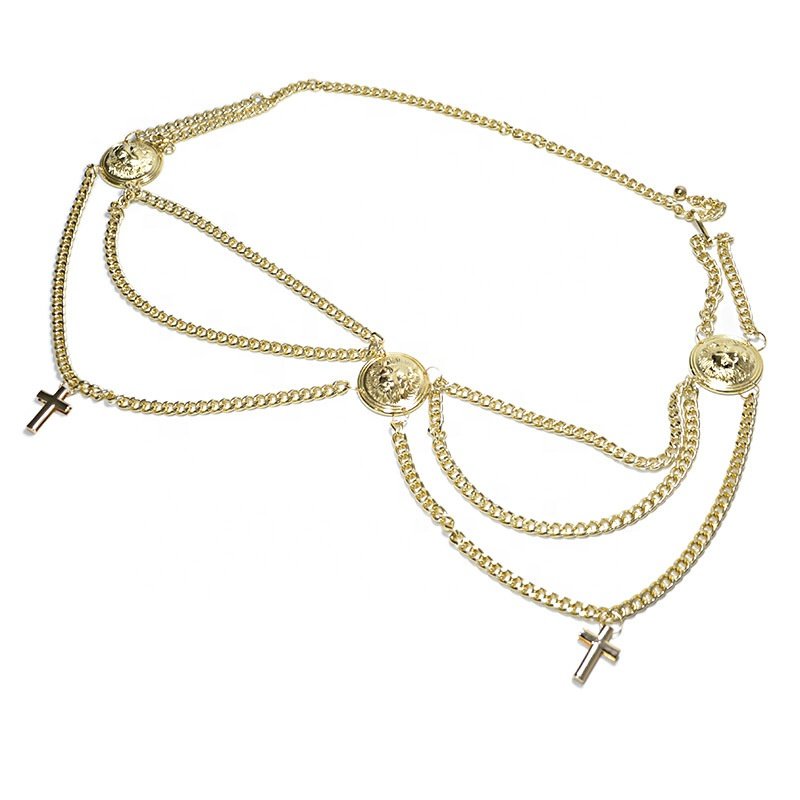 Womens fashion jeans waist chain belt lion's head hardware