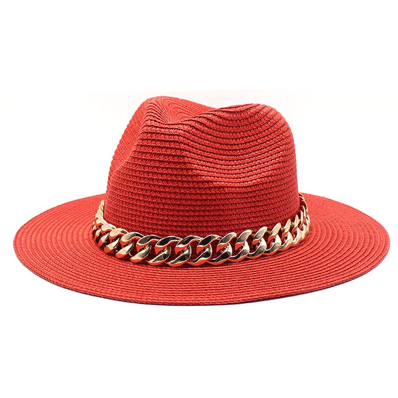 beach cap caps sun hat Men Women Straw Panama Wide Brim Chain Band Belt Women Summer Hat Spring Beach Casual Summer Men Caps