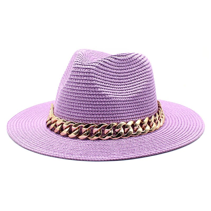 beach cap caps sun hat Men Women Straw Panama Wide Brim Chain Band Belt Women Summer Hat Spring Beach Casual Summer Men Caps