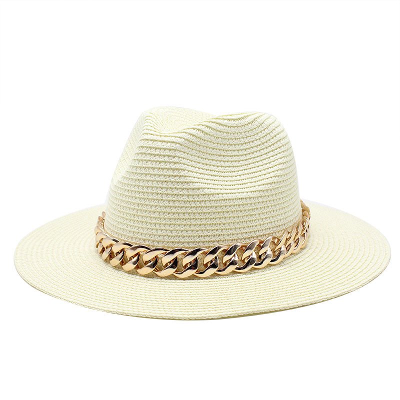 beach cap caps sun hat Men Women Straw Panama Wide Brim Chain Band Belt Women Summer Hat Spring Beach Casual Summer Men Caps