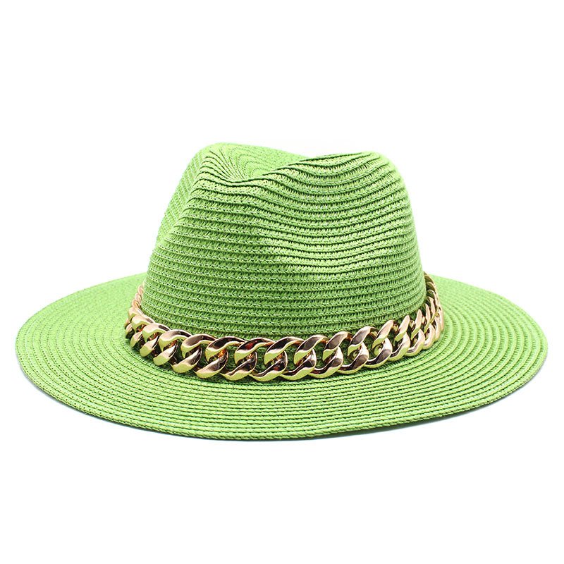 beach cap caps sun hat Men Women Straw Panama Wide Brim Chain Band Belt Women Summer Hat Spring Beach Casual Summer Men Caps