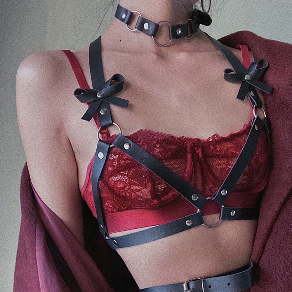 Sexy Porn Underwear Women PU Leather Harness Garter Punk Body Chain Gothic Clothing Fetish Lingerie Rave Sword Belt BDSM