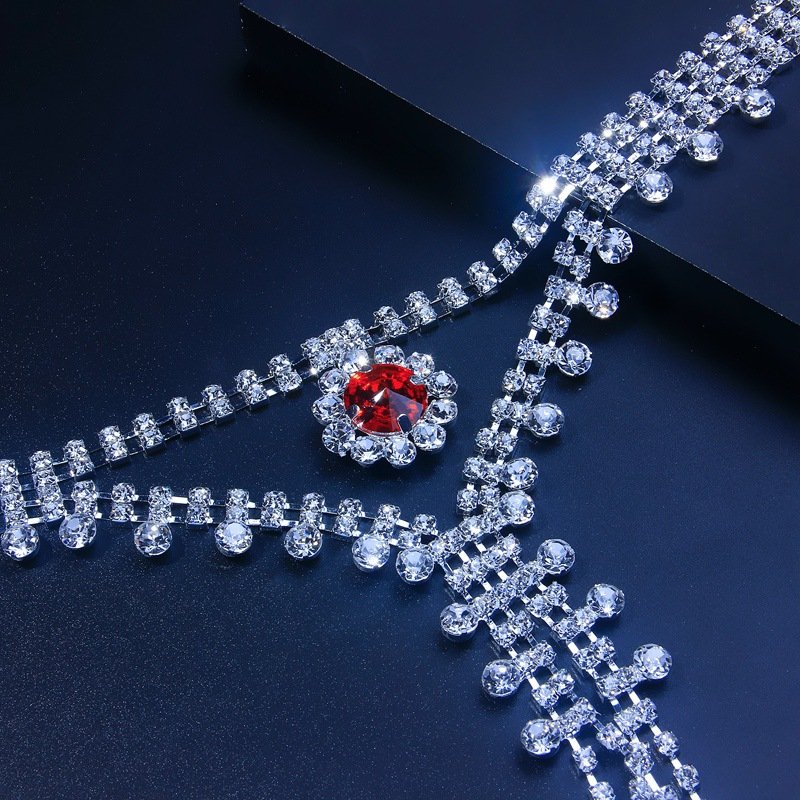 Fashion Sexy Bikini Lingerie Red Crystal Women Thong Panties Body Chain Jewelry Bling Rhinestone Thong Belt Belly Chains