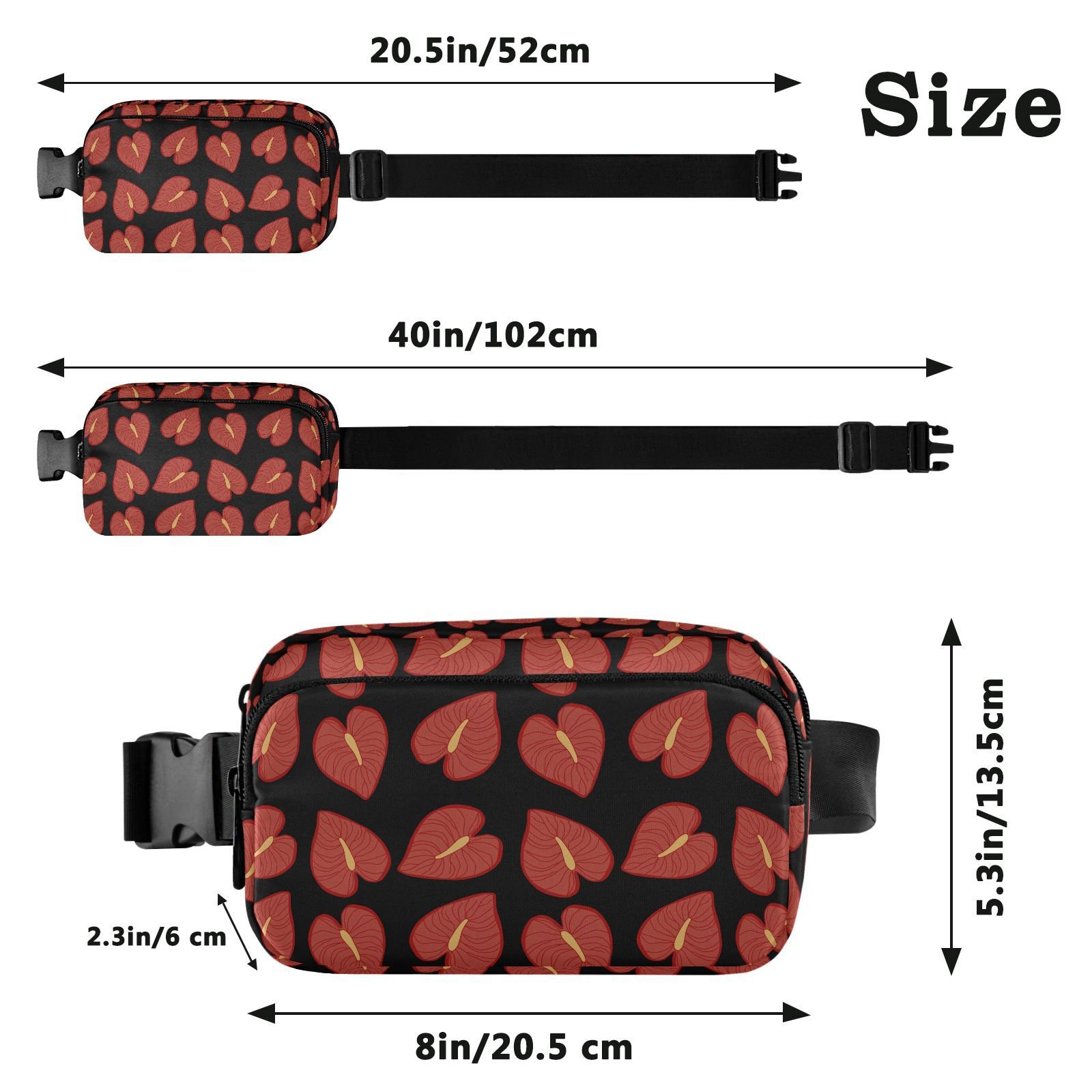 Hawaii Red Anthurium Flower Custom Logo Print Fanny Pack Women's Sports Running Waterproof Waist Bag